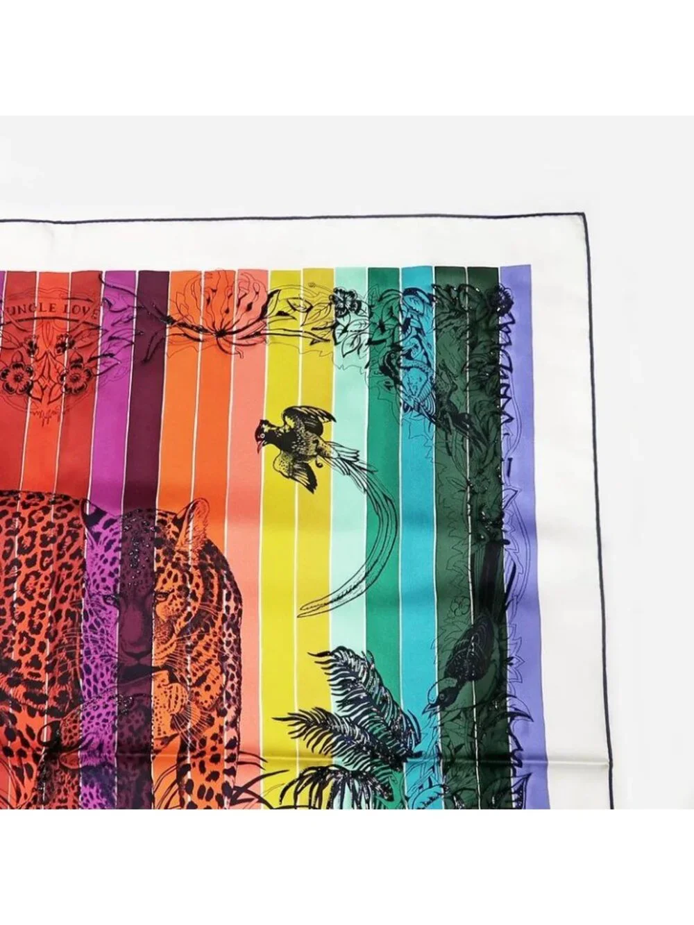 Hermes Carre 90 Scarf Jungle Love Rainbow 100% Silk Multicolor Bead - Picture 6 of 10
